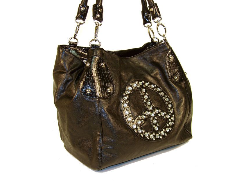 Wholesale Handbags 27636bk Designer Inspired Peace Sign Rhinestones