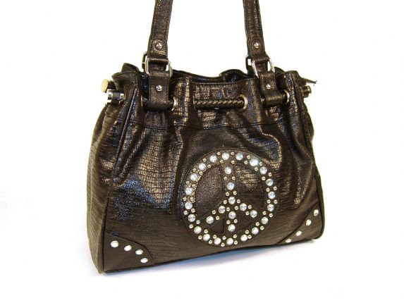 Wholesale Handbags #27627-bk Designer Inspired Peace Sign Rhinestone PU