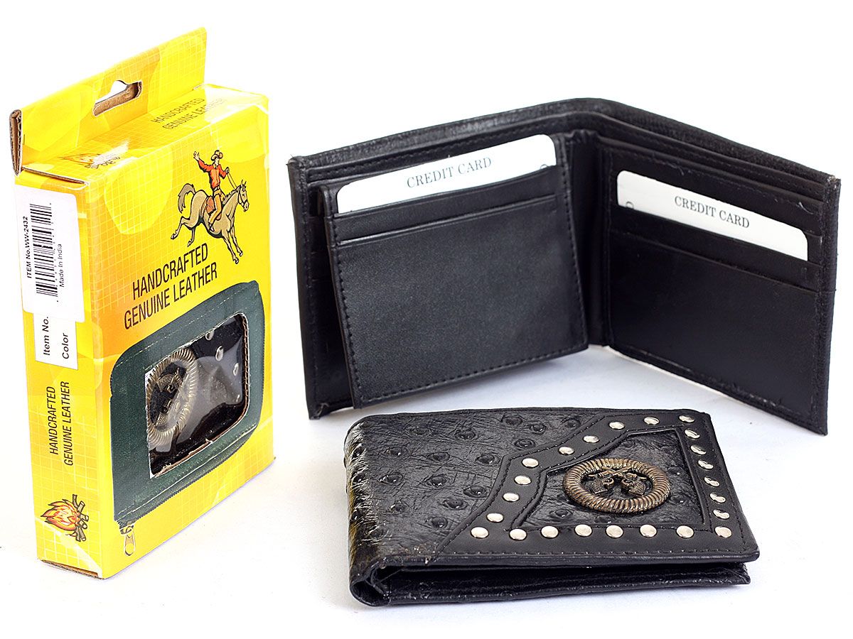 Wholesale Handbags #WW-2432 Embossed outer shell genuine leather western style bi-fold men wallet