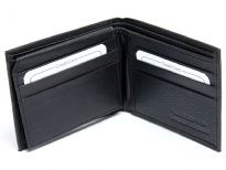Carry your money in style. This genuine leather wallet has 9 credit card slots. Double bill bifold wallet with left flap. Left flaps reveals one ID window. As this is genuine leather, please be aware that there will be some small creases and nicks in the leather but the wallet are all brand new.