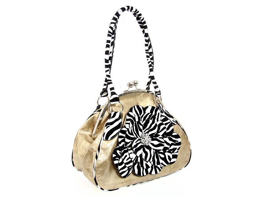 Wholesale Handbags #fw-001-gold Zebra Print Floral Accent Fashion ...