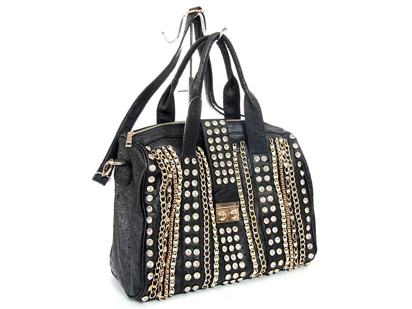 Wholesale Handbags #ms-103-bk Rhinestones studded PVC Bag. Top zipper ...